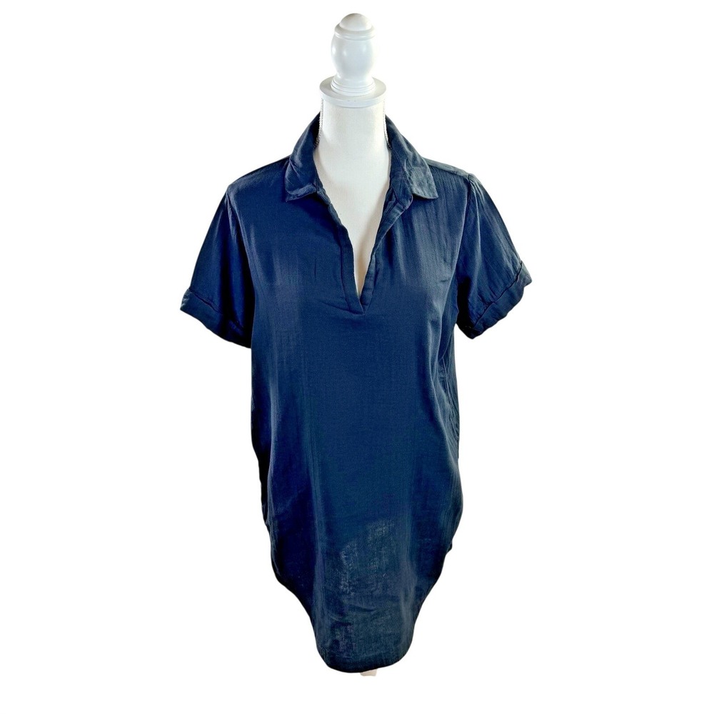 Pact Dark Gray 100% Cotton Short Sleeve Collar V-Neck Mini Dress Small
